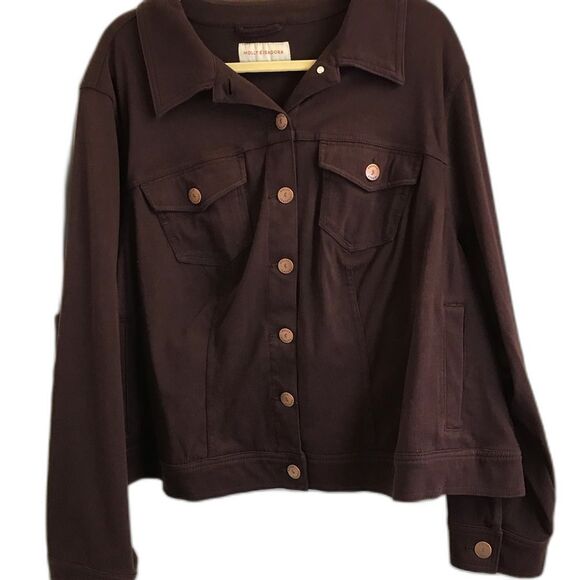 Molly & Isodora Plum Denim Jacket Button Up Long Sleeve Plus Size 4X - Picture 4 of 11